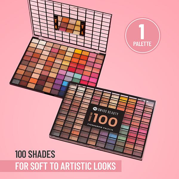 Swiss Beauty Makeup Pro 100 Colors Multicolor Eyeshadow Palette 80 gm - Eyeshadow, Bases & Primers