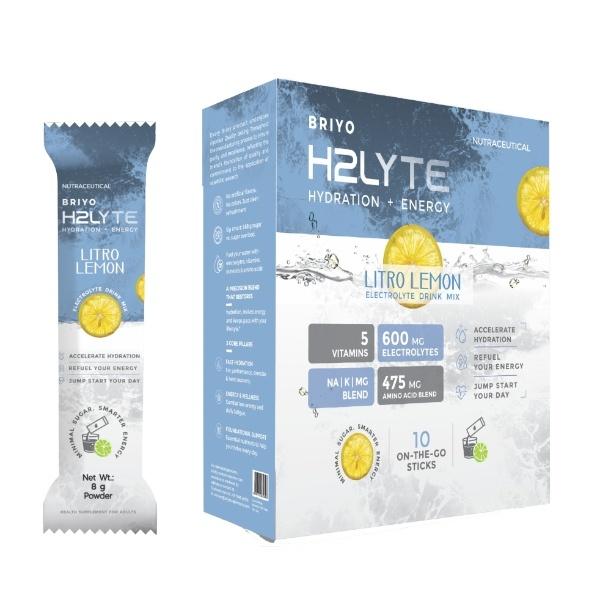 Netmeds | Briyo Daylift Hydration + Energy Electrolyte Drink Mix Sugar Free Sachets - Litro Lemon Flavour (Pack of 10 x 8 g)