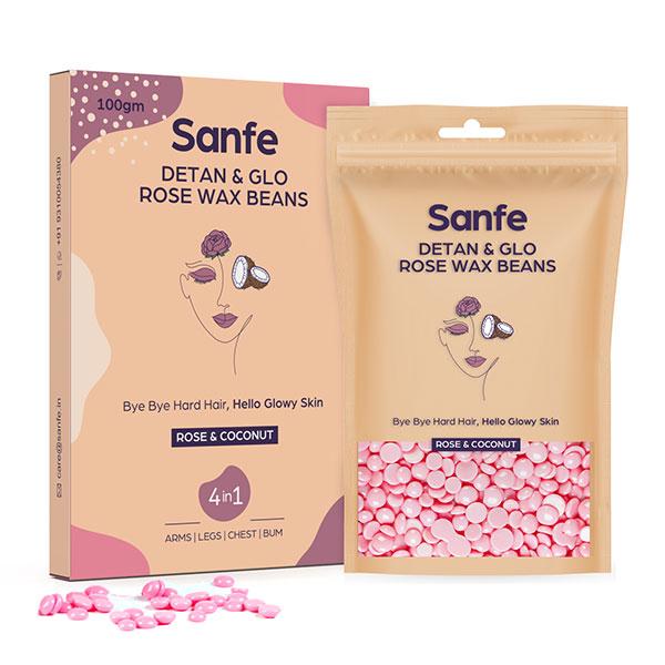 Sanfe Detan & Glo Rose Wax Beans - Rose & Coconut 100 gm - Hair Removal Accessories