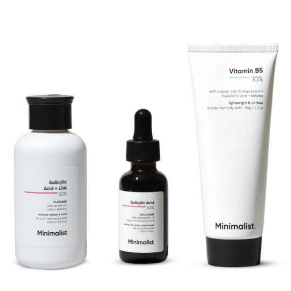 Minimalist Oily Skincare Kit with Salicylic + LHA 02% Cleanser, Niacinamide 10% Serum and Vitamin B5 10% moisturizer 180 gm - Toners