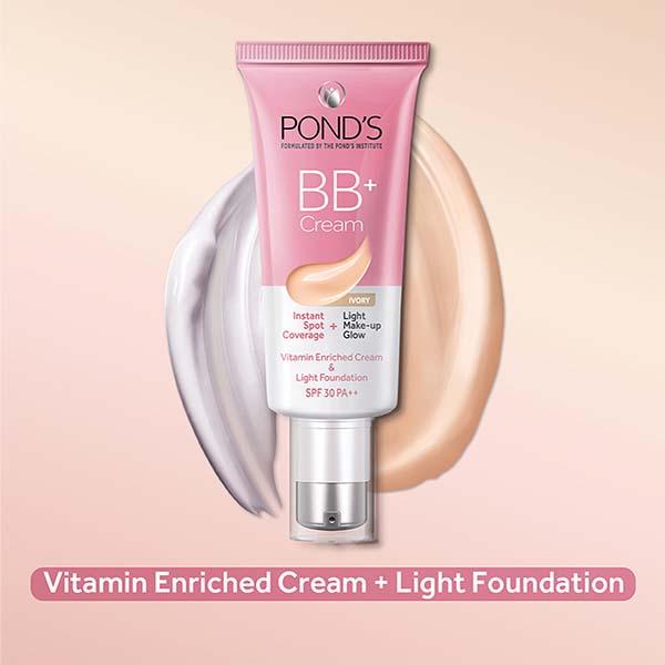 POND'S BB+ Cream, Instant Spot Coverage + Light Make-up Glow, Ivory 30 gm - Face Moisturizers