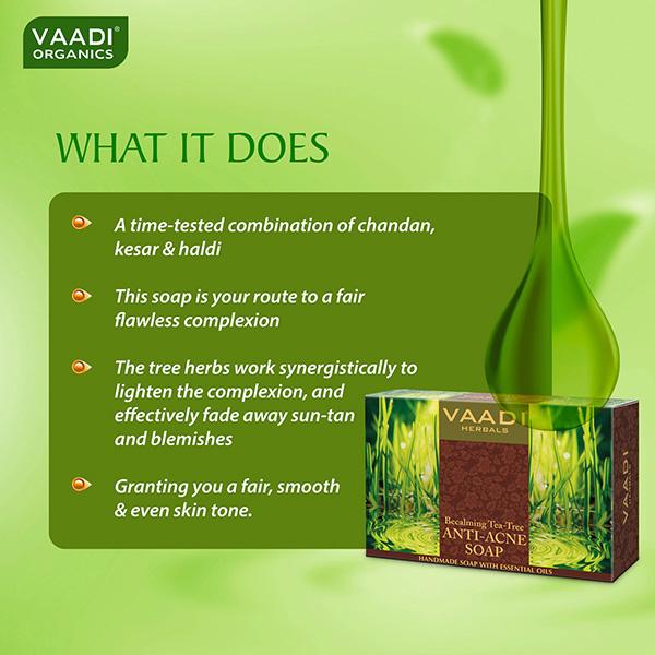 Vaadi Herbals Handmade with Essential Oils Anti-Acne Soap - Becalming Tea-Tree 75gm - Soaps
