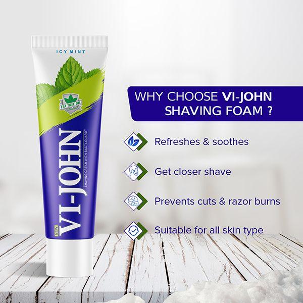 VI-John Shaving Cream Icy Mint with Tea Tree Oil and Bacti-Guard for All Skin Types 125 gm - Shaving Creams
