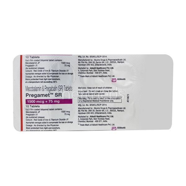 Pregamet SR 75mg Tablet 10'S - Neuropathic Pain-Dru