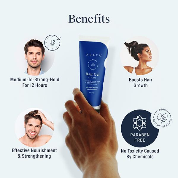 Arata Natural Hair Gel for Styling, Shaping, Strong Hold and with Organic Flaxseed and Extracts 50ml - Hair Gels & Waxes