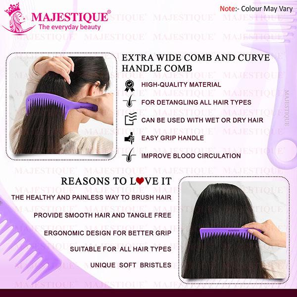 Majestique Extra Wide Comb for Long and Thick Hair, Suitable for All Hair- Multicolor 1's - Hair Combs