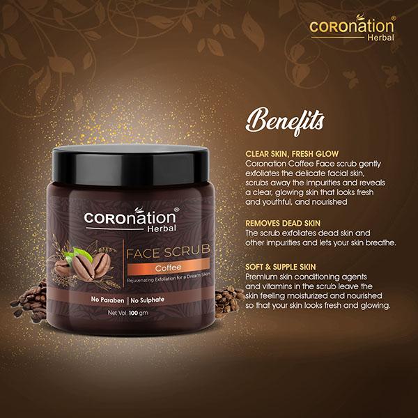 COROnation Herbal Coffee Face Scrub 100 gm - Scrubs & Exfoliants
