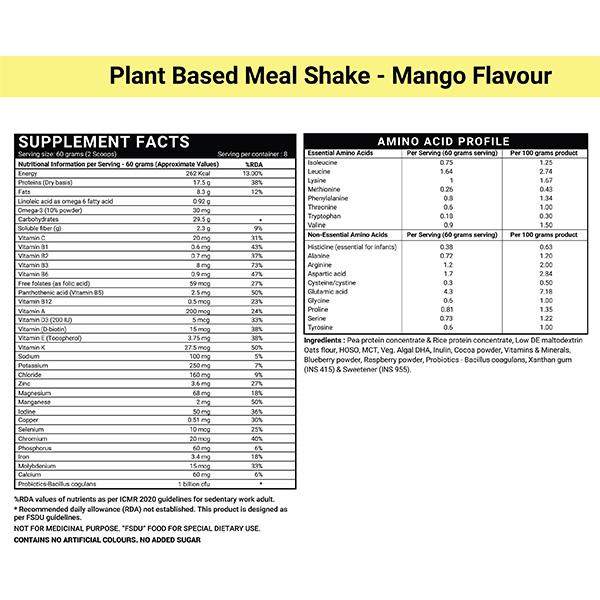 INLIFE Plant Based Meal Shake Powder - Mango 500 g - Weight Loss