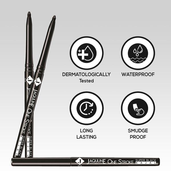 Jaquline USA OneStroke Super Black Kajal 0.30g 0.3 gm - Kajal & Kohls
