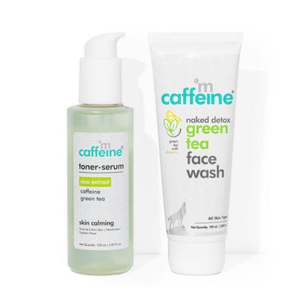 Netmeds | mCaffeine Skin Calming Green Tea Routine with Face Wash & Cica Toner-Serum - Combo of 2 250 ml