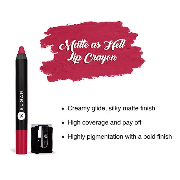 SUGAR Cosmetics Matte As Hell Crayon Lipstick - 22 Donna Pinciotti (Magenta Pink) 2.8 gm - Lip Crayons