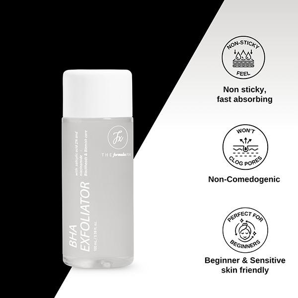 The Formularx 2% BHA Exfoliator with 2% Salicylic Acid and 2% Niacinamide for Blackheads, Acne, Oily Skin 100 ml - Scrubs & Exfoliants