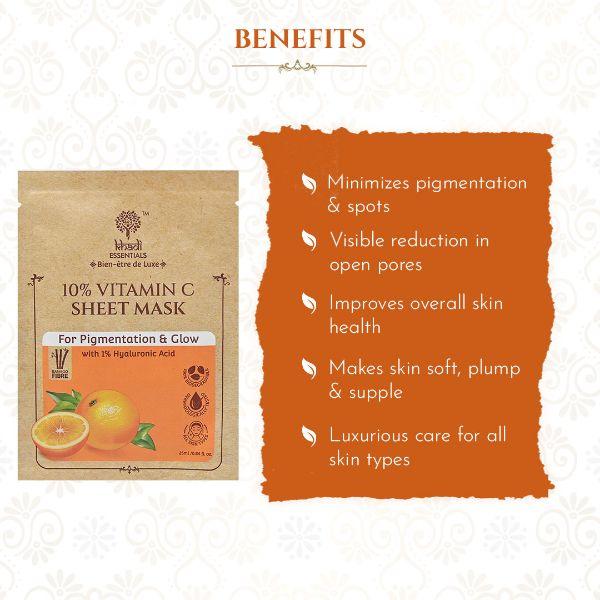 Khadi Essentials Ayurvedic Vitamin C & Hyaluronic Acid Serum Sheet Mask For Spot Removal & Hydrated Skin (Pack of 3) 100 gm - Sheet Masks