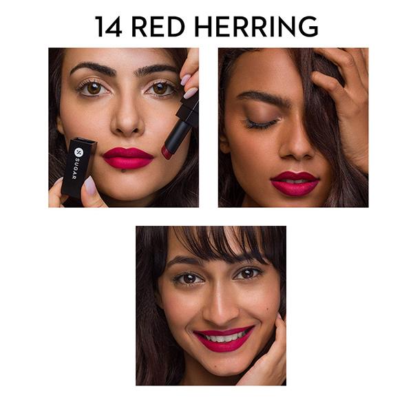 SUGAR Cosmetics Nothing Else Matter Longwear Lipstick - 14 Red Herring (Raspberry Pink Reddish Pink) 3.2 gm - Lipsticks