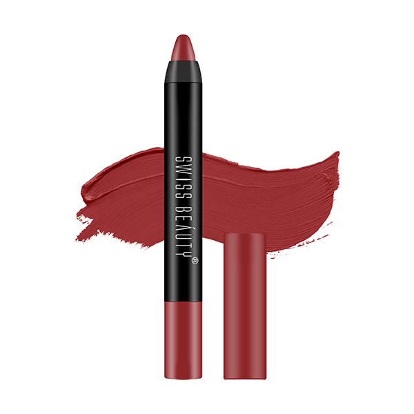 Netmeds | Swiss Beauty Stay On Lip Crayon - ( 2 Smoke Red) 3.5gm