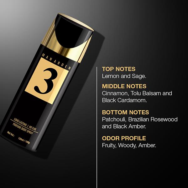 Man Arden 3 Deodorant, No Gas Deo for Men, Long Lasting Ultra Luxury Perfume Body Spray 120 ml - Men Deodorants/Roll-Ons