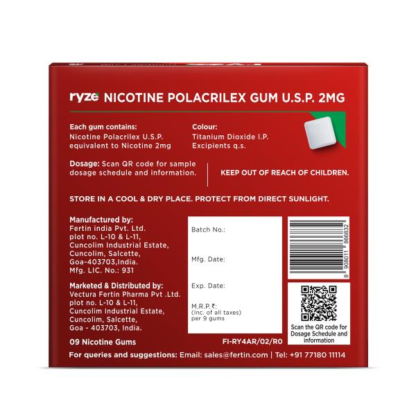 Ryze 2 mg Nicotine Gums - Pan Masala 9's - Nicotine Gums/Lozenges