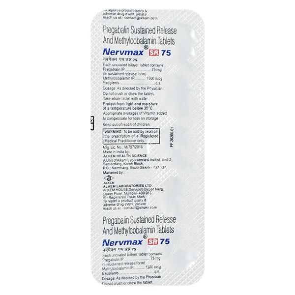 Nervmax SR 75mg Tablet 10'S - Neuropathic Pain-Dru