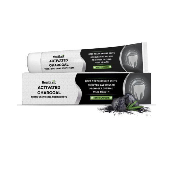Healthvit Activated Charcoal Toothpaste For Teeth Whitening, Fluoride Free, Sulfate Free Mint Flavour 100 gm - General Health