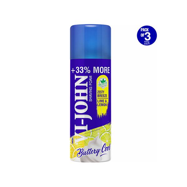 Netmeds | Vi-John Shaving Foam - Zesty Breeze Lime & Lemon - Pack of 3 x 400 gm