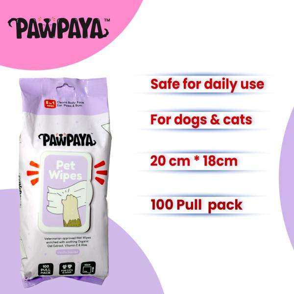 Pawpaya Pet Wipes Pull Pack 20 x 18 cm 100's - Pet Grooming