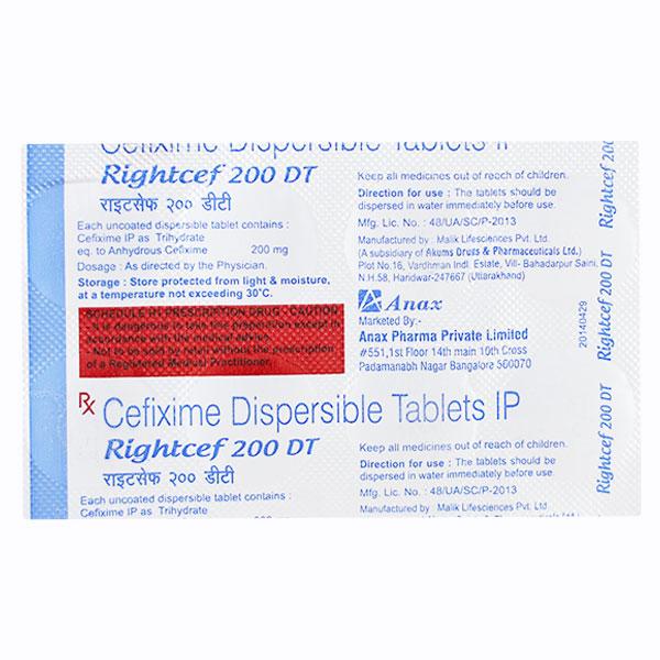 RIGHTCEF DT 200 Dispersible Tablet 10's - Bacterial Infections-Cep