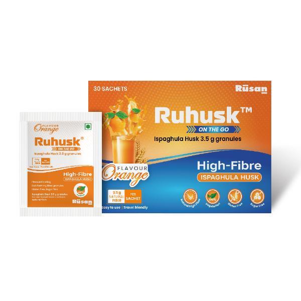 Netmeds | Rusan Ruhusk Ispaghula Husk 3.5 g Sachets - Orange Flavour 30's