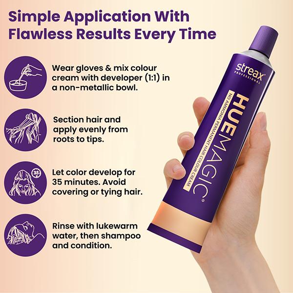 Streax Professional HueMagic Permanent Hair Colour - Brown 4, No Ammonia 90 gm - Crème