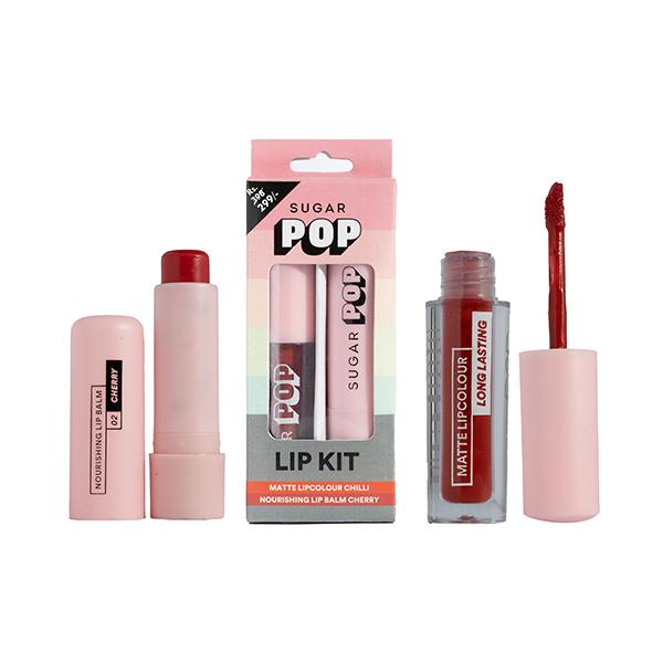 SUGAR POP Matte Lipcolour - 01 Chilli + Nourishing Lip Balm - 02 Cherry Lip Kit 10 gm