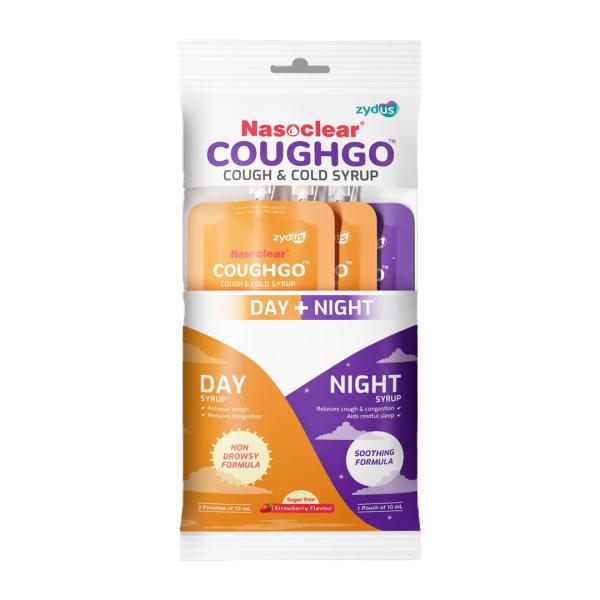 NASOCLEAR COUGHGO DAY + NIGHT SUGAR FREE STRAWBERRY FLAVOUR Syrup 3X10ml - Cough And Cold-Cou