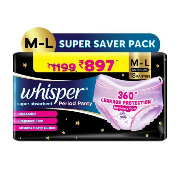 Netmeds | Whisper Super Absorbent Period Panty (M-L)(60-100 cm) 18's