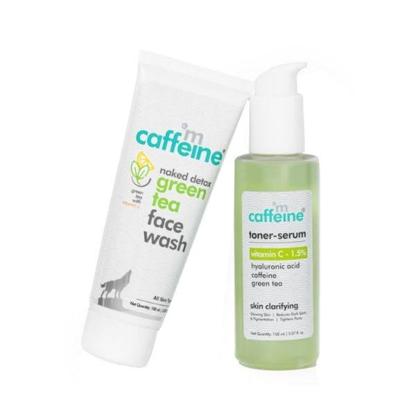 Netmeds | mCaffeine Quick Glow Green Tea Kit with Vitamin C for Glowing Skin Face Wash, Toner Serum Set of 2 250 ml