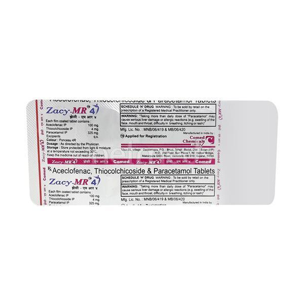 Zacy MR 4 Tablet 10'S - Muscle Spasm-Mus