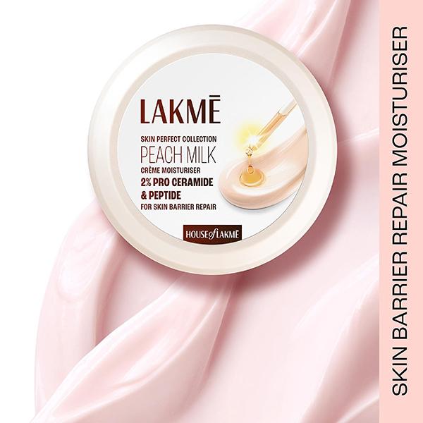 Netmeds | Lakme Peach Creme Moisturiser, Ceramide & Peptide, Skin Barrier Repair & Hydrated Glow 100 gm