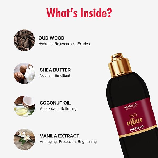 The Love Co. Oud Affair Body Wash - Luxury Shower Gel - Bath & Body Care - Men & Women - All Skin Types - 100% Vegan 250 ml - Shower Gels & Body Wash