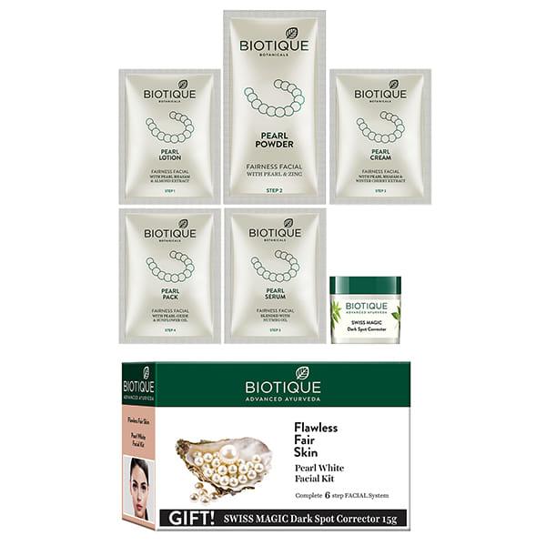 Netmeds | Biotique Pearl White Flawless Glowing Skin Facial Kit 65 gm