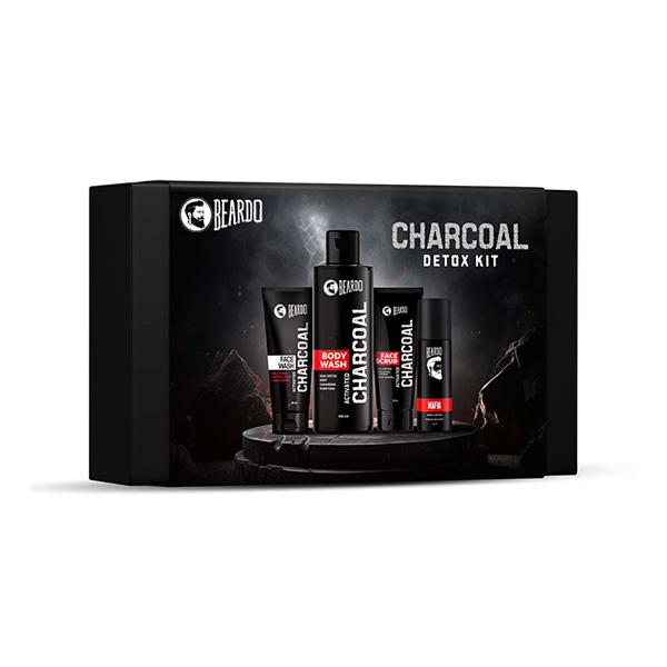 Netmeds | Beardo Charcoal Detox Kit For Men Face Wash, Body Wash, Face Scrub and Deo (50Ml + 100Ml + 50G + 40Ml) 1's