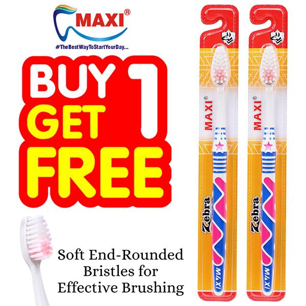 Netmeds | MAXI Zebra Toothbrush - Soft/Medium (Buy 1 Get 1 Free)