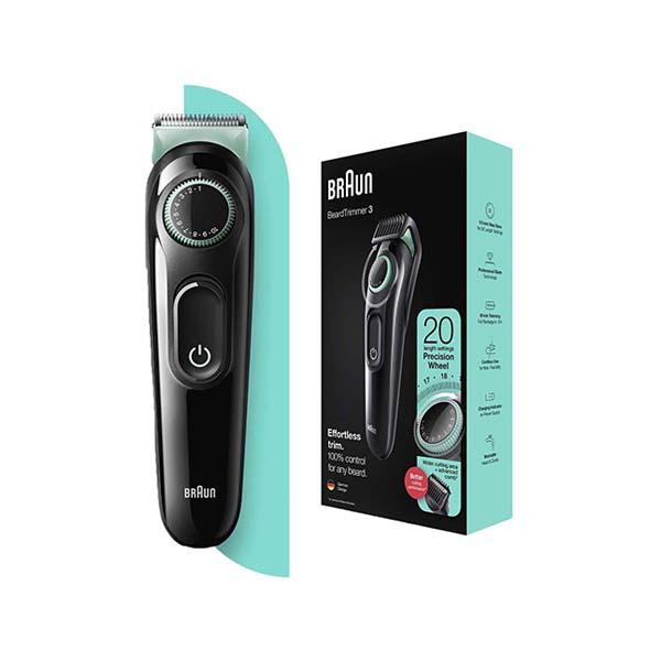 Netmeds | Braun Beard Trimmer 3, BT3321 for Men from Gillette, Hair Clipper, Lifetime Sharp Blades, 20 Length Settings Black and Vibrant Green 310 gm