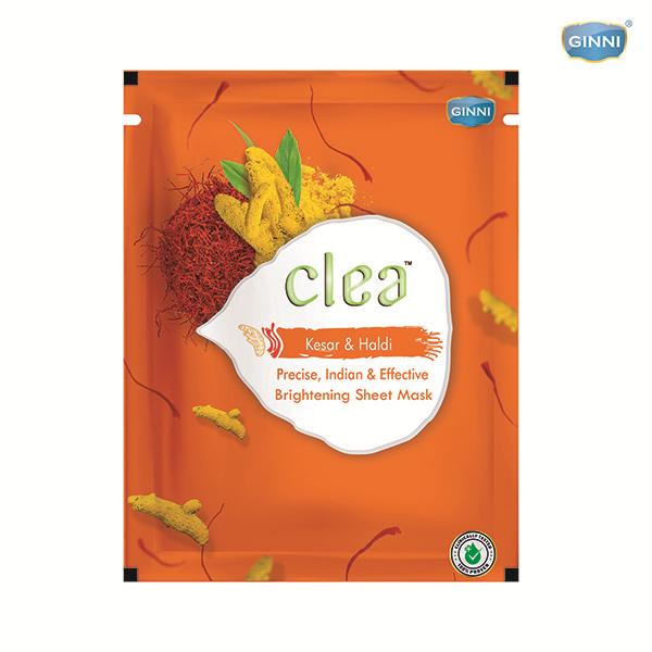 Clea Kesar & Haldi Face Sheet Mask Brightening Face Sheet Mask Dermatologically Tested Made with Natural Actives 20 gm - Masks & Peels