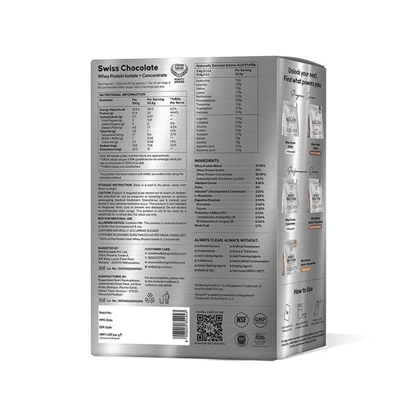Wellbeing Nutrition Whey Protein Isolate + Concentrate (Swiss Chocolate) 213 g - Nutritional Bars