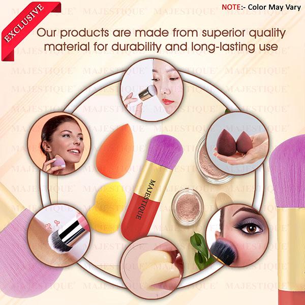 Majestique Chubby Foundation Brush with Two Makeup Sponge - 3Pcs/Multicolor 1's - Face Brush