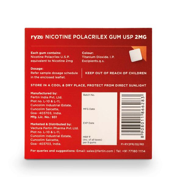 Ryze 2 mg Nicotine Gums - Fruit Blast 9's - Nicotine Gums/Lozenges