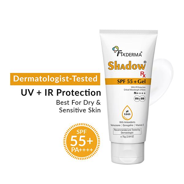 Netmeds | Fixderma Shadow RX Sunscreen SPF 55+ Gel Sunscreen For Oily Skin 75 gm