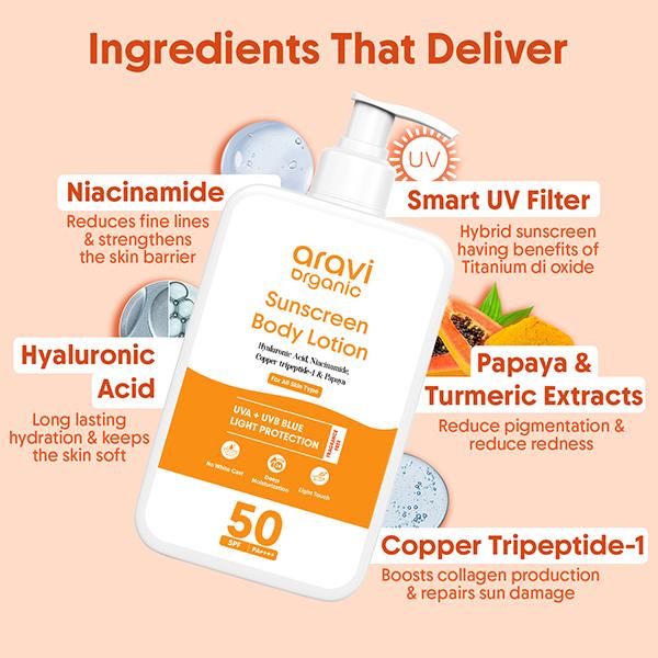 Aravi Organic Spf 50++++ Sunscreen Body Lotion For Naturally Nourish With Uva-B Protection 200 ml - Body Sunscreen