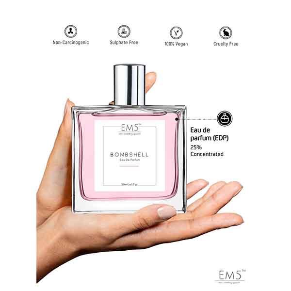 EM5 Bombshell Perfume for Women - Eau De Parfum Spray, Vanilla Coffee White Floral 50 ml - Women Perfumes (Edt/Edp)