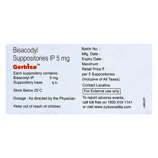 GERBISA 5mg Suppositories 5's - Constipation-Lax