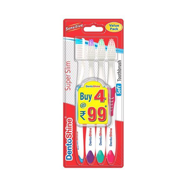 Dentoshine Super Slim Toothbrush Value Pack 100G 4's