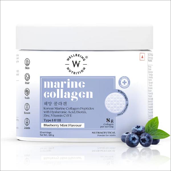 Wellbeing Nutrition Korean Marine Collagen Peptides - Blueberry Mint 120 g - Hair & Skin