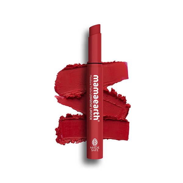 Netmeds | Mamaearth Moisture Matte Long stay Lipstick with Avocado Oil & Vitamin E for 12 Hour Long Stay 07 Raspberry Scarlet 2 gm